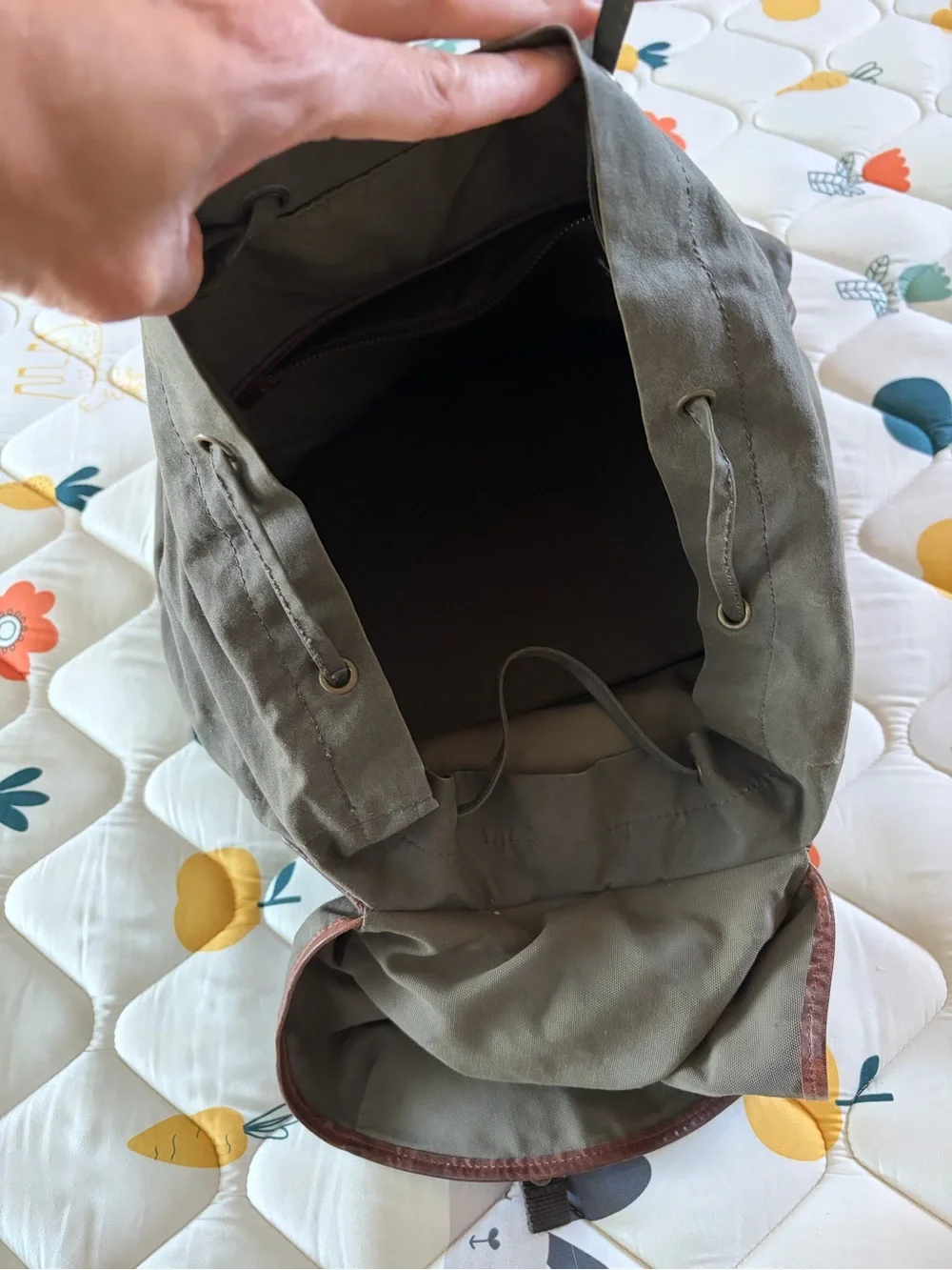 Kuhl Olive Green Canvas Backpack with Brown Leather Trim